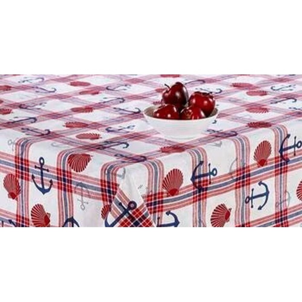 Printed Fabric Kitchen Tablecloth,60x84"Oval,NAUTICAL,SEASHELLS,ANCHORS AWAY,CCL
